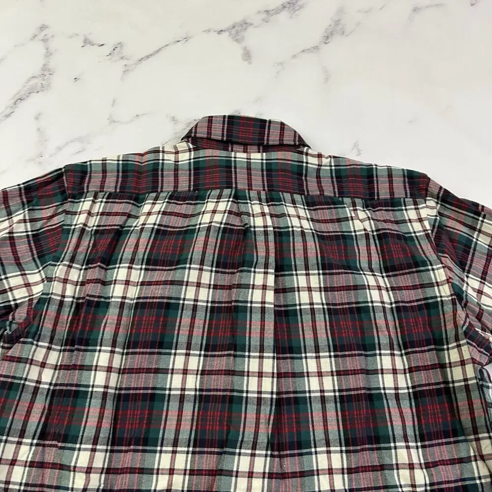 Lands End Mens Vintage 90s Plaid Shirt Size L Red Green Wool Cotton Blend - Picture 8 of 11